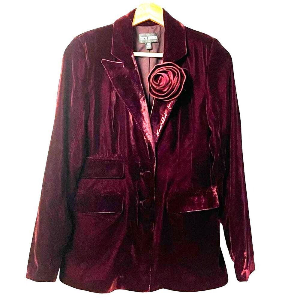Steve Madden Womens Red Velvet Whimsigoth Blazer Jacket Sz XS Fairy Vamp Holiday